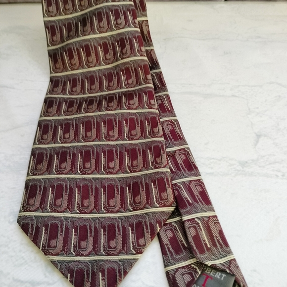 Robert Talbott Best of Class Necktie Tie Silk Striped Geometric Parisian Maroon - Picture 7 of 11